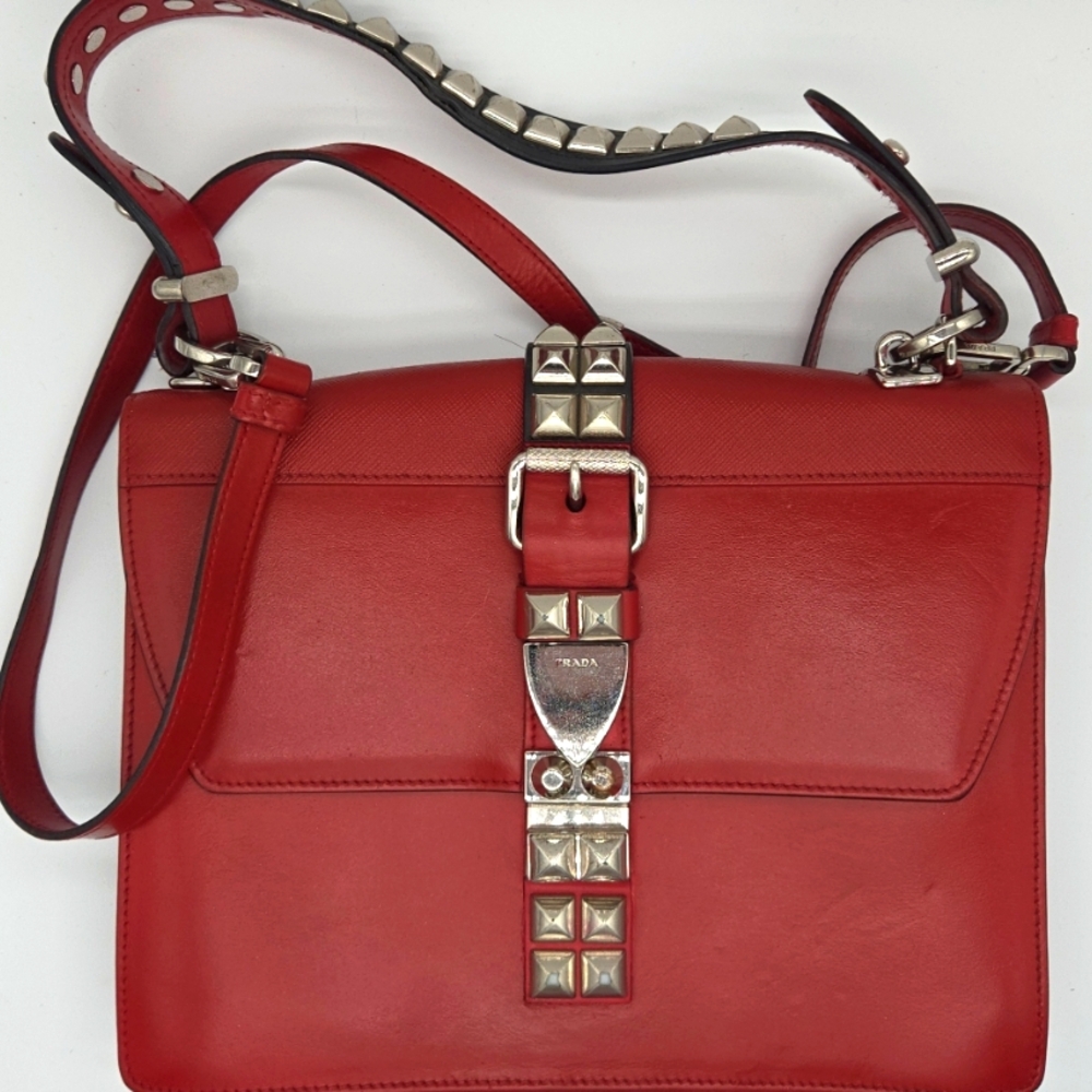 PRADA Elektra Shoulder Crossbody Bag Studded Red/Black Leather